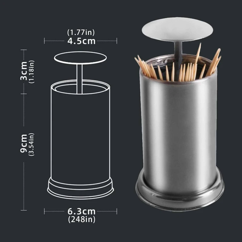 Press Type Stainless Steel Toothpick Holder Storage Box Stand Creative Storage Container Holder Automatic Spring Cover Organizer