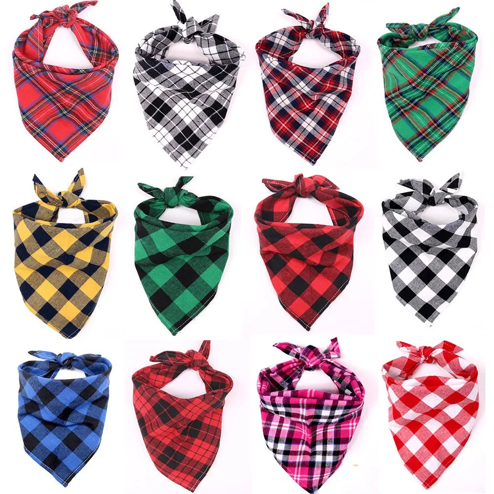 Cotton Big Dog Bandanas Bibs for Medium Large Dogs Classic Plaid Pet Triangle Scarf Golden Retriever mascotas Stuff Accessories