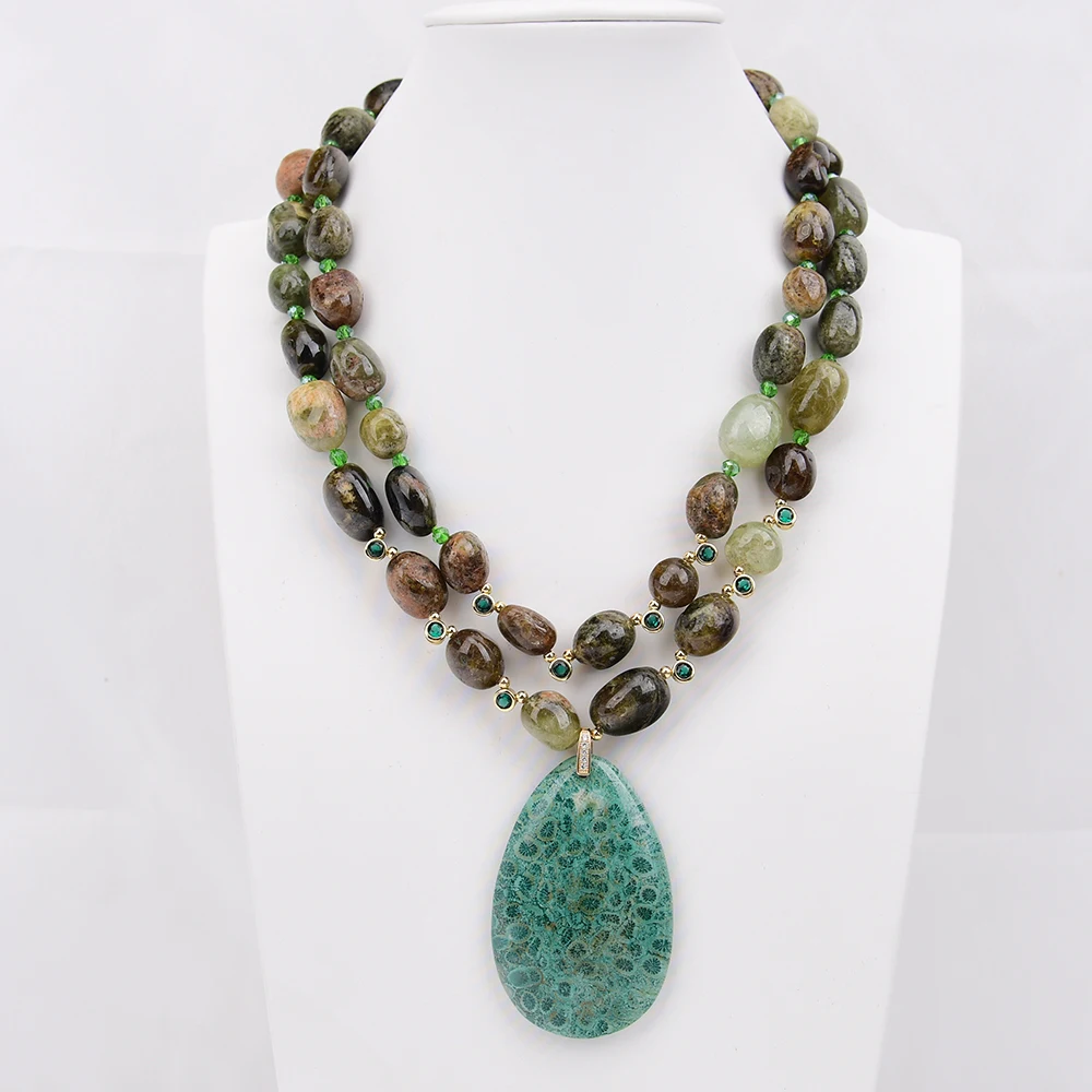 collier-en-pierre-de-grenat-naturel-g-g-a-2-rangs-pendentif-en-jade-corail-chrysantheme-vert