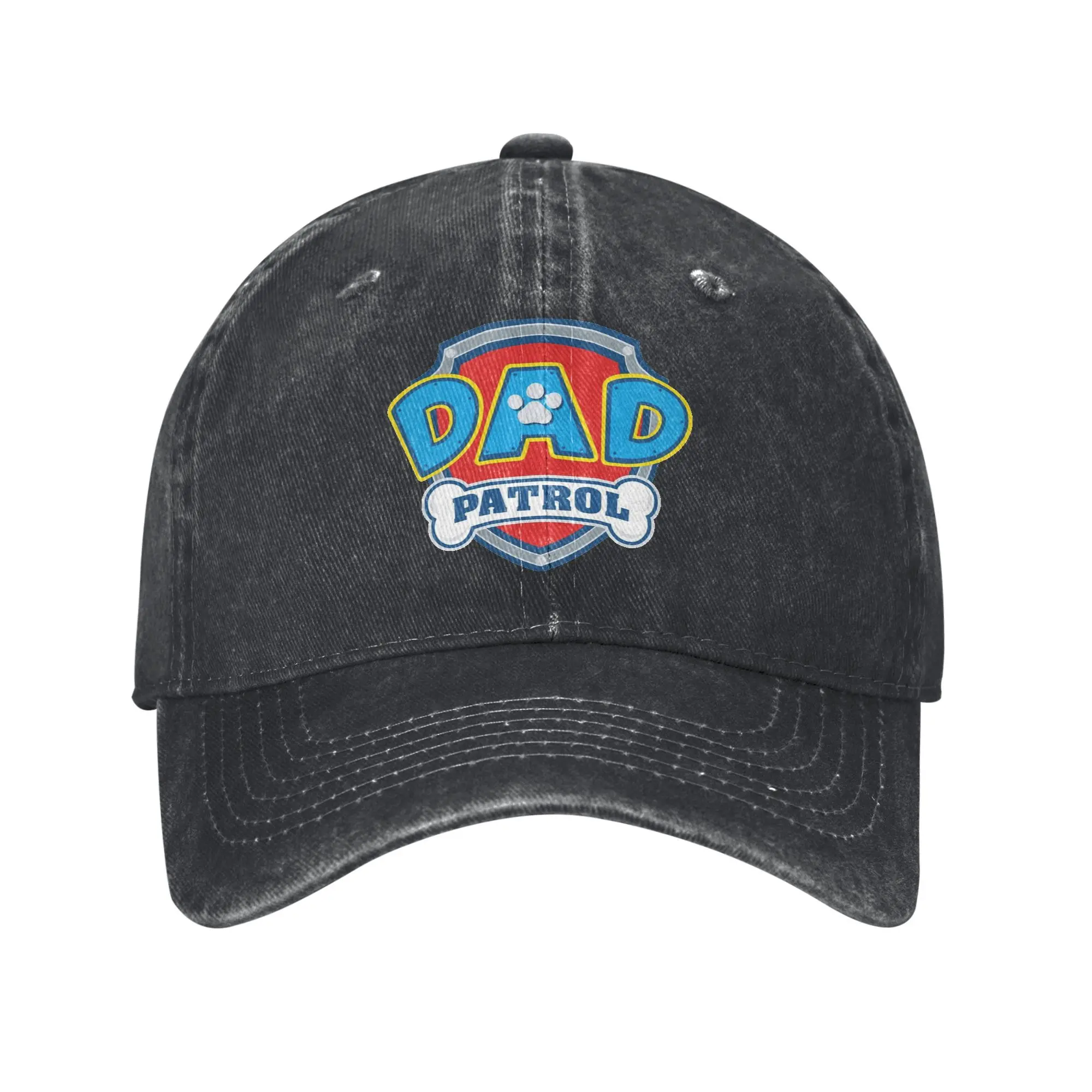 

Unisex Best Dad Patrol Cartoon Print Hats Casual Distressed Denim Washed Baseball Cap Adjustable