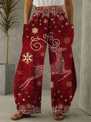 Christmas Snow Gifts Full Length Wide Leg Pants Printed Thin Hipster Trousers Fashion Summer Streetwear Sweatpant Women Clothing