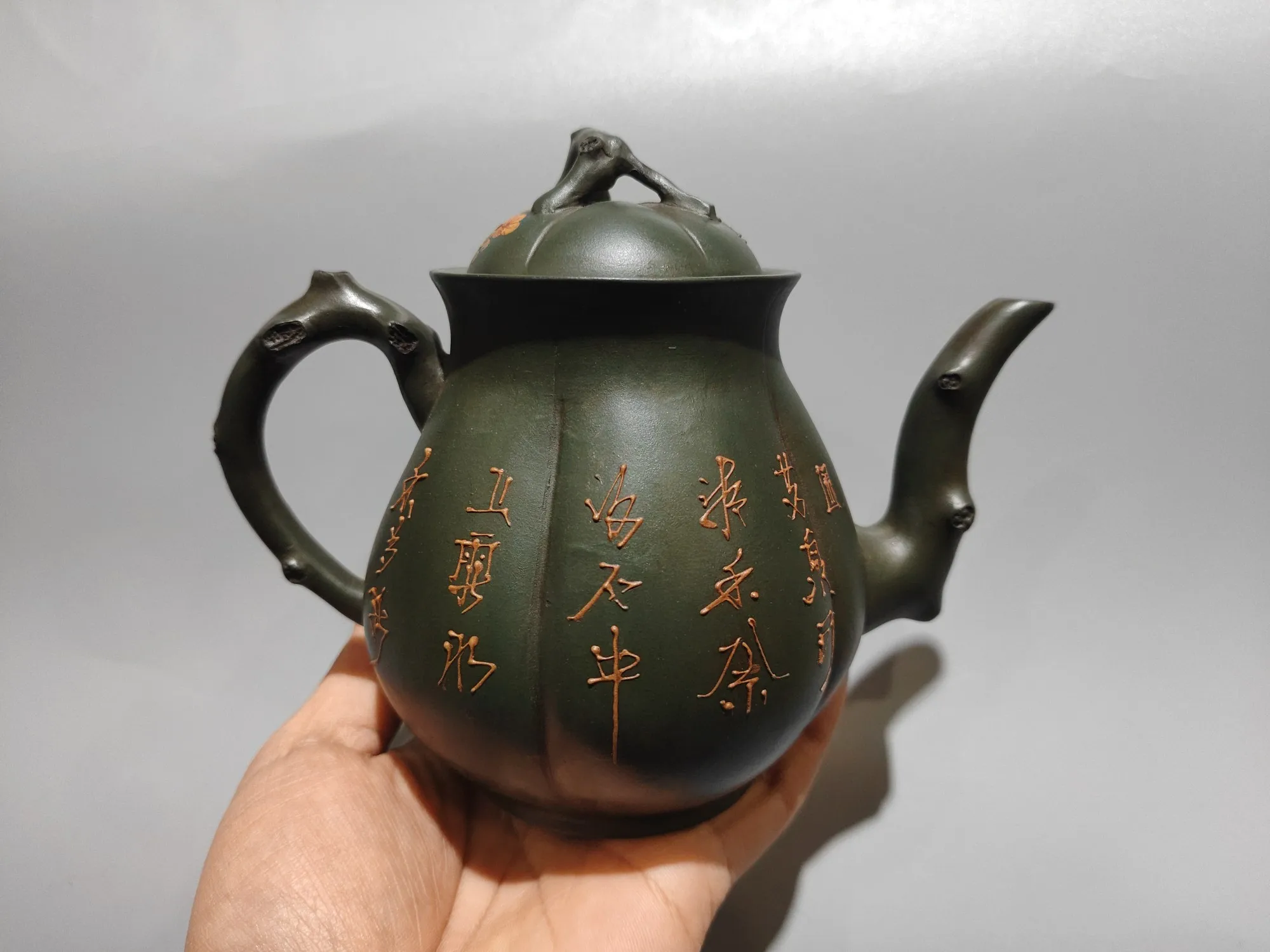 Old Chinese Handcraft Enameled  YiXing Zi Sha Clay Teapot,3 Styles of Green Clay Teapots,with mark,Free shipping