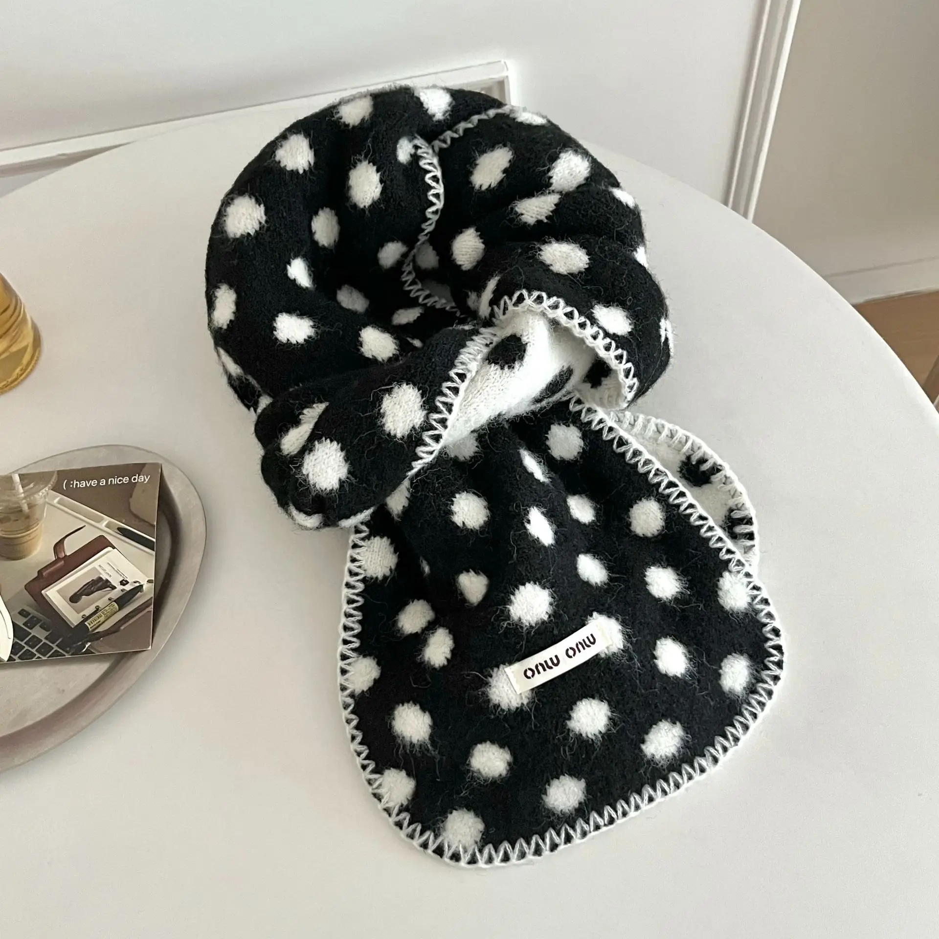Soft Plaid Fluffy Scarf Women Korean Style Ins Winter Warm Double Sided Knit Scarf Student Couple Fashion Neck Warmer