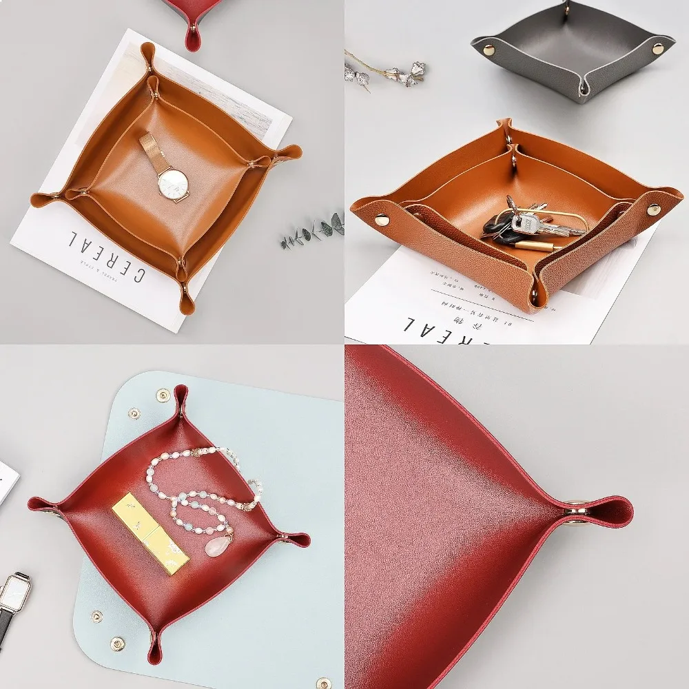 Leather Catchall Tray for Keys, Cosmetics & Desk Organizer, Nordic Style Entryway & Living Room