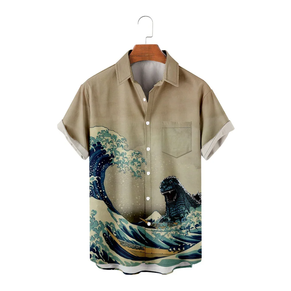 

Men's Casual Short Sleeve Loose Breathable Shirts Top Summer Retro Fashion Button Shirt Hawaiian Lapel Shirts