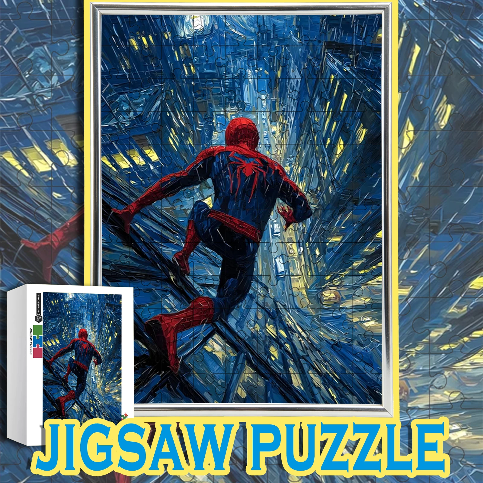 

Marvel Spiderman City Night Scene Oil Painting Style Jigsaw 108/200/300/500/1000Pcs wooden floor game puzzle with color gift box