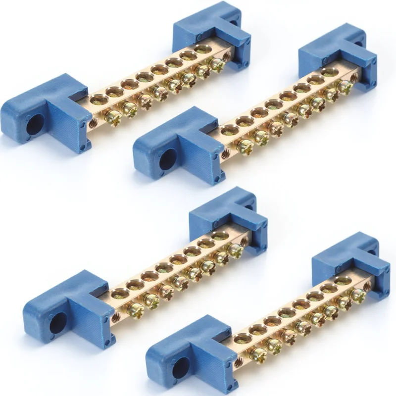 

4Pcs Copper Terminal Block Power Distribution Bus Bar 8 Holes Electrical Box Wiring Strip Plastic Insulated Base