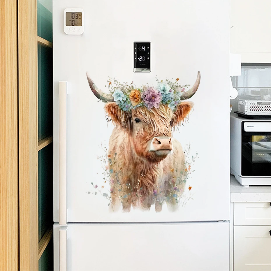 

Highland Cattle FlowerS Wall Sticekr Watercolor Scottish Cow Vinyl Mural Custom Decals Girls Room Animal Farmhouse Decor Gift