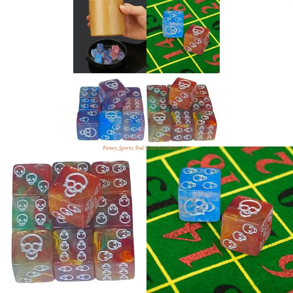 

C4DE 10Pcs Acrylic 6 Sided Dices Skull Pattern Dices Round Corner Role Playing Dices