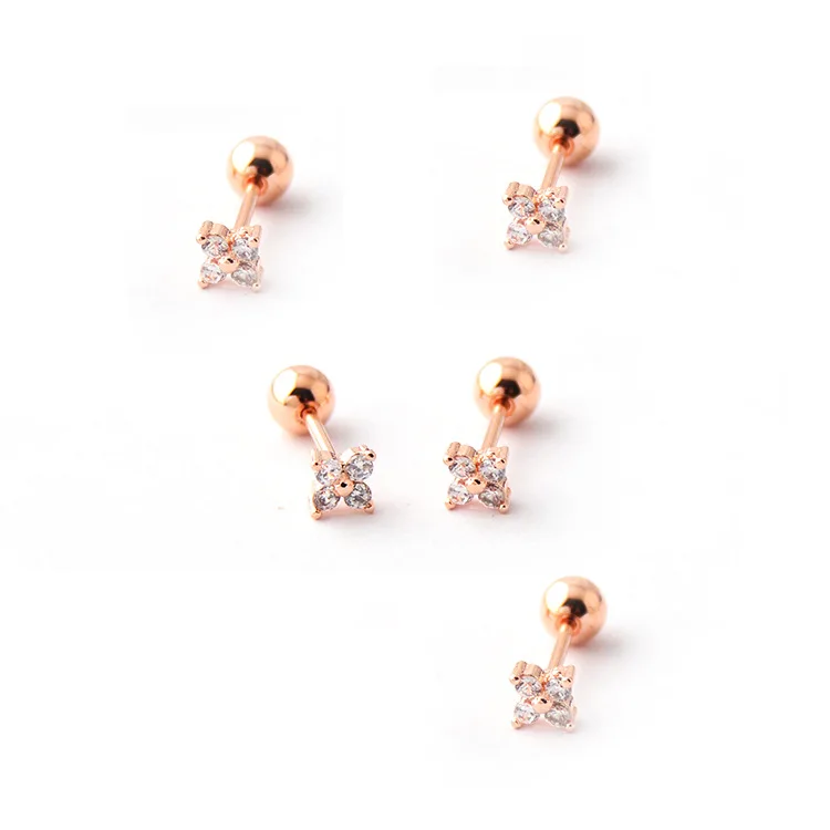Bling AAA Zircons Brief Sweety Flower Shape 20G Women Men Stud Earrings 3 Color For Choose No Easy Fade Allergy Free