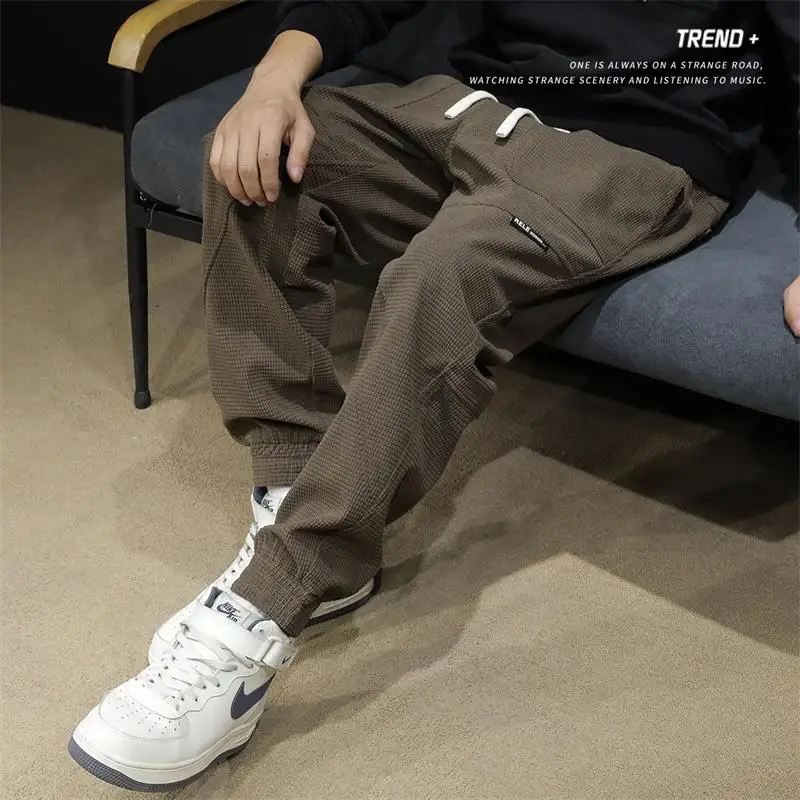 الرجال عارضة الرياضة Thiened الخريف الشتاء عمال فضفاضة تناسب مرونة الخصر الرباط السراويل الشباب العصرية السراويل الطويلة