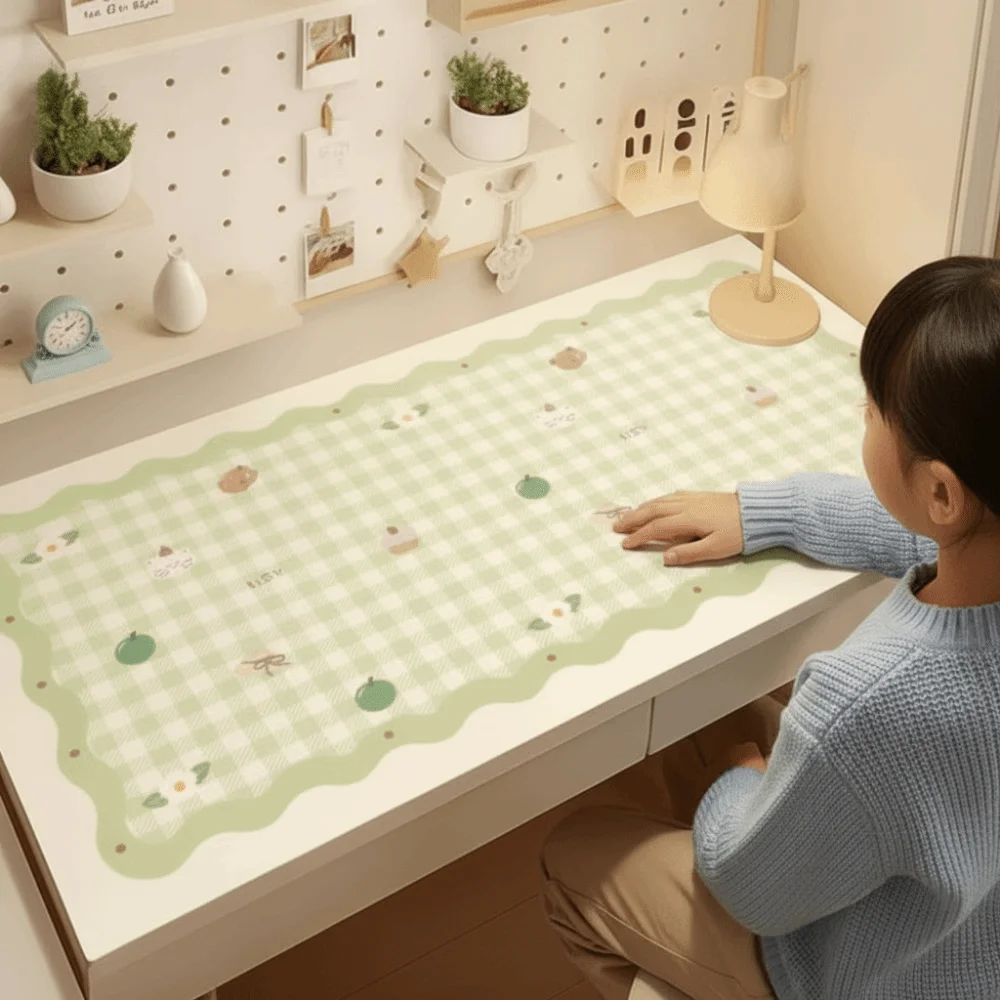 Study Cushion Gingham Cartoon Desk Mat Large Waterproof Keyboard Mat Premium Non-slip Table Protector Bedroom