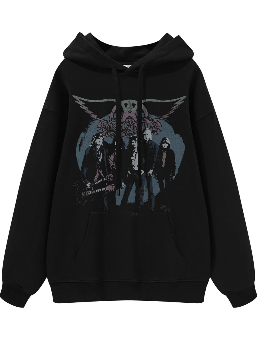 Aerosmith Rock Band Digital Direct Spray Gun Flower American Street Hoodie Sweatshirt Loose Fit Cotton Long Sleeve Unisex