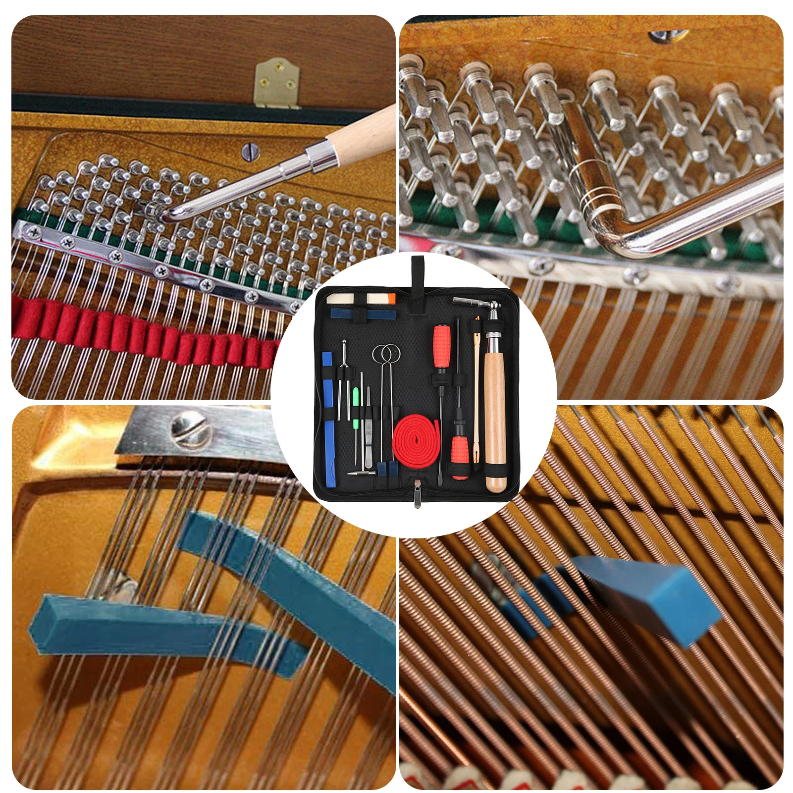 16pcs Piano Tuning Kit Professional Tuning Tools Set With Portable Tool Bag for Apprentice Student