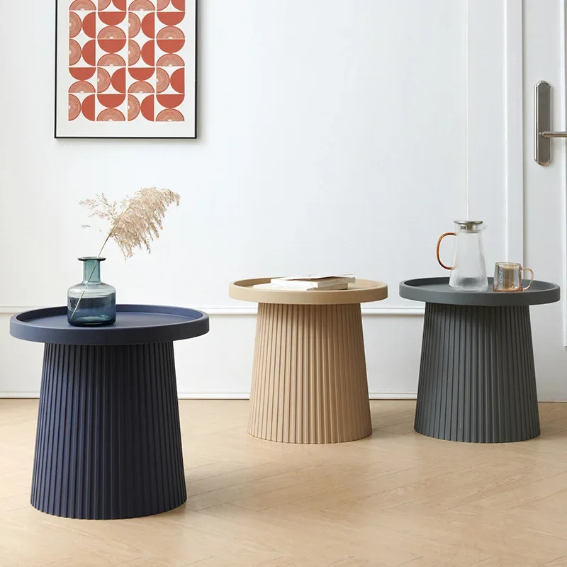 

Modern Textured Accent Side Table, Round Pedestal End Table with Fluted Base & Tray Top, Stylish Decorative Furniture
