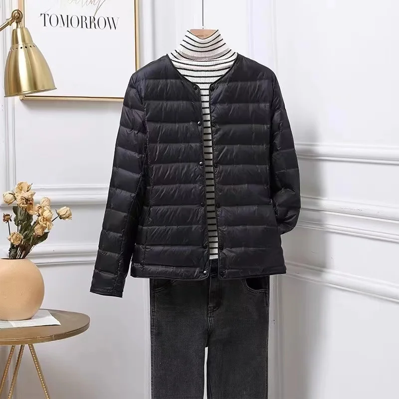 Neue Winter Frauen Mantel ultraleichte Puffer Daunen jacke O-Ausschnitt Knopf warm gepolsterte Parka Mantel weibliche tragbare Mantel Chaqueta Mujer