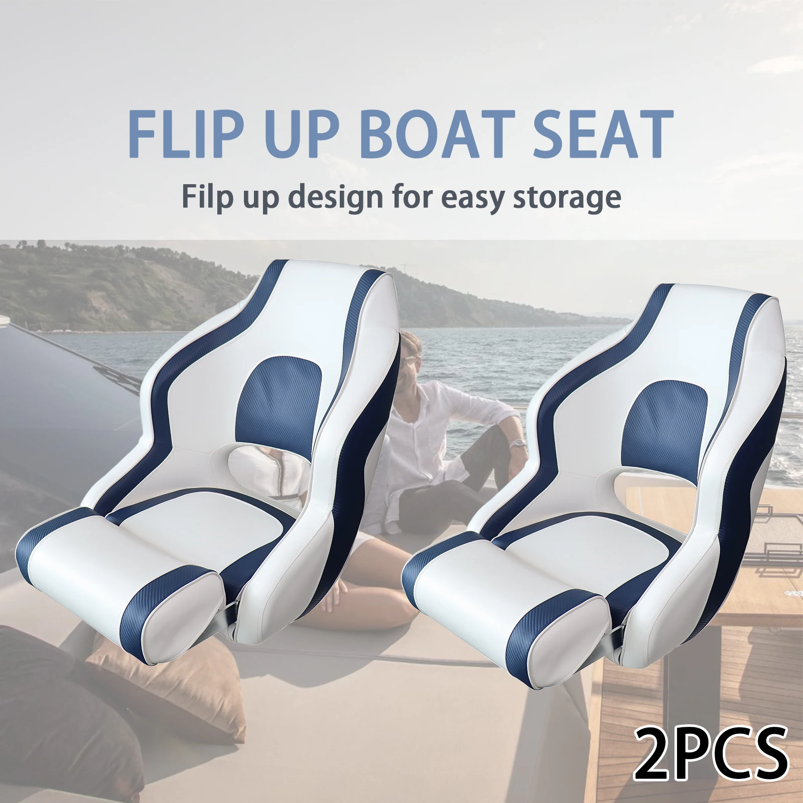 2 Pack Waterproof Boat Seat Flip Up, Captain Chairs with Armrests and Backrest, Thickened Padding & Fold-Down Hinge, Aluminum Hinges + Stainless Steel Screws (4pcs), Marine Bucket Seat for Fishing Boat, Bass, Jon, Pontoon