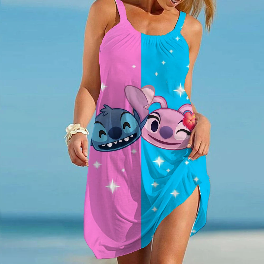 Disney Stitch Jurken Voor Vrouwen Feest Strand Mouwloze Jurken Rood Zomer Casual Sling Sexy Skinny Aan Zee Kleding Soft Top