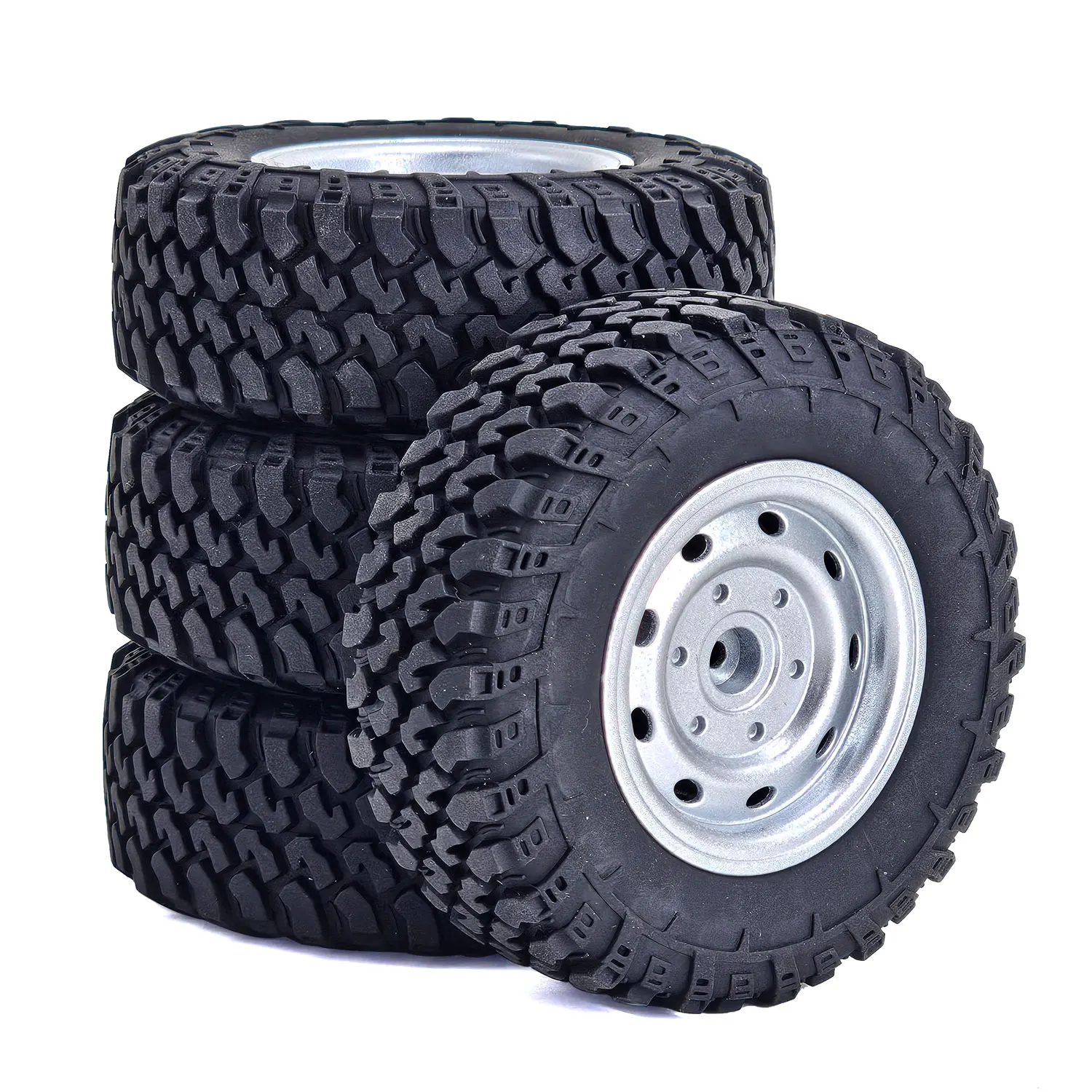 RC Upgrade 73.5mm Off-Road Tires with Zinc Alloy Rims 4PCS, 5mm Hex for 1/16 MN WPL JJRC Fayee RC Vehicles