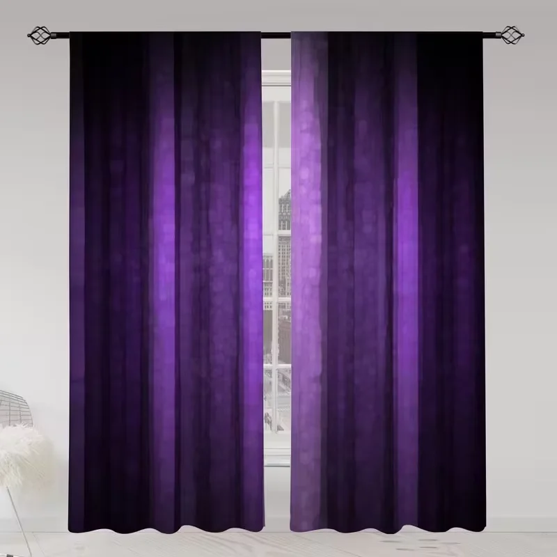 2PCS Multicolor Purple Gradient Vertical Striped Bokeh Pattern Curtains Rod Pocket Design For Bedroom And Living Room