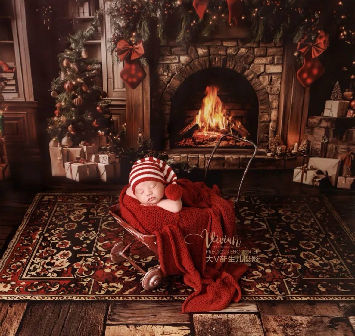 Newborn Photography Props Christmas Baby Knitted Hat Red White Striped Swaddle Wrap Infant Photo Shoot Clothes Xmas Costume