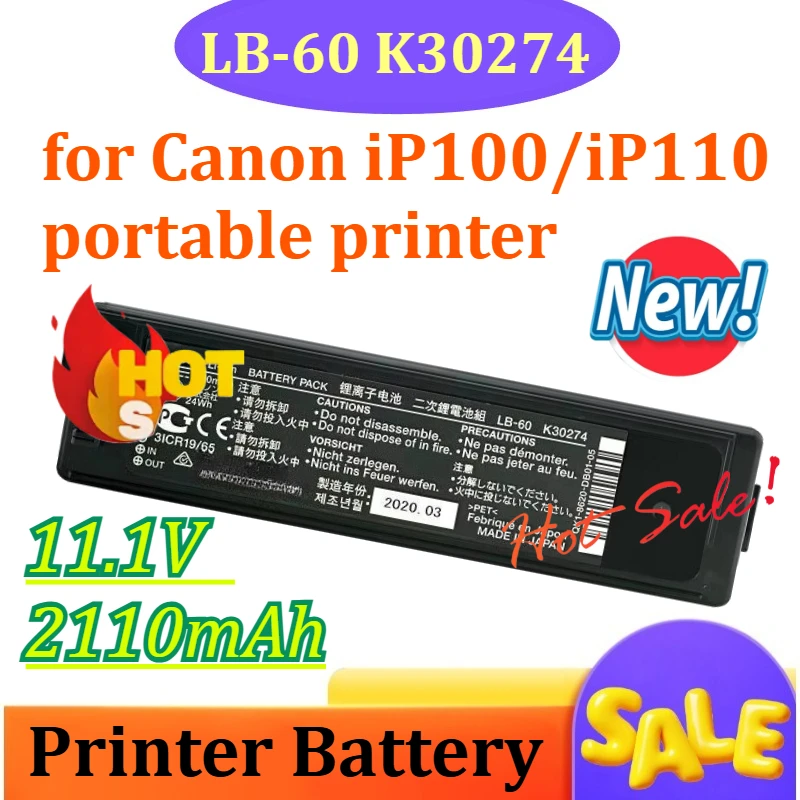 

LB-60 Lk-62 11.1V 2110mAh for Canon IP100/iP110 Portable Printer Battery