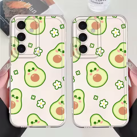 Phone Case for Samsung Galaxy S24 S25 S23 Ultra S20 FE S21 S22 Plus Note 20 Clear Soft Shell Cover Cartoon Avocado