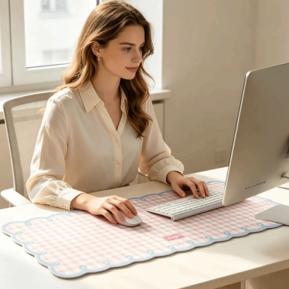 E-Sports Extra Large Mouse Pad Non Slip Plaid Pattern Computer Desk Mat Cute PVC Keyboard Pad Office Use