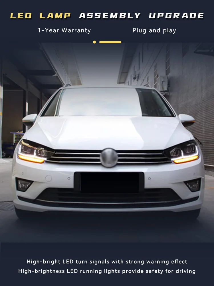 اكسسوارات السيارات لشركة فولكس فاجن فولكس فاجن جولف سبورتفان 2016-2018 ضوء DRL رئيس مصباح جهاز عرض (بروجكتور) ليد عدسة المصابيح الأمامية المركبات التلقائي