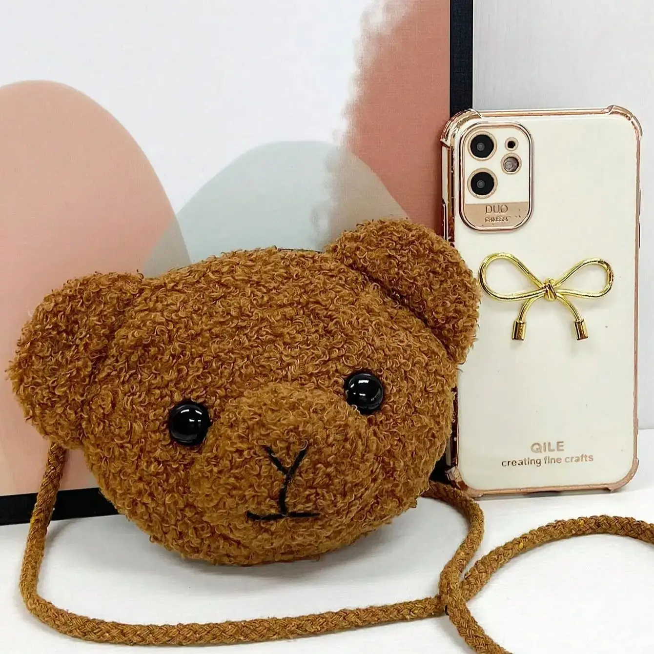 1 Stück Kinder-Cartoon-Bär-Rucksack Plüsch-Geldbörse Kleines Mädchen Plüschtier-Schultertasche