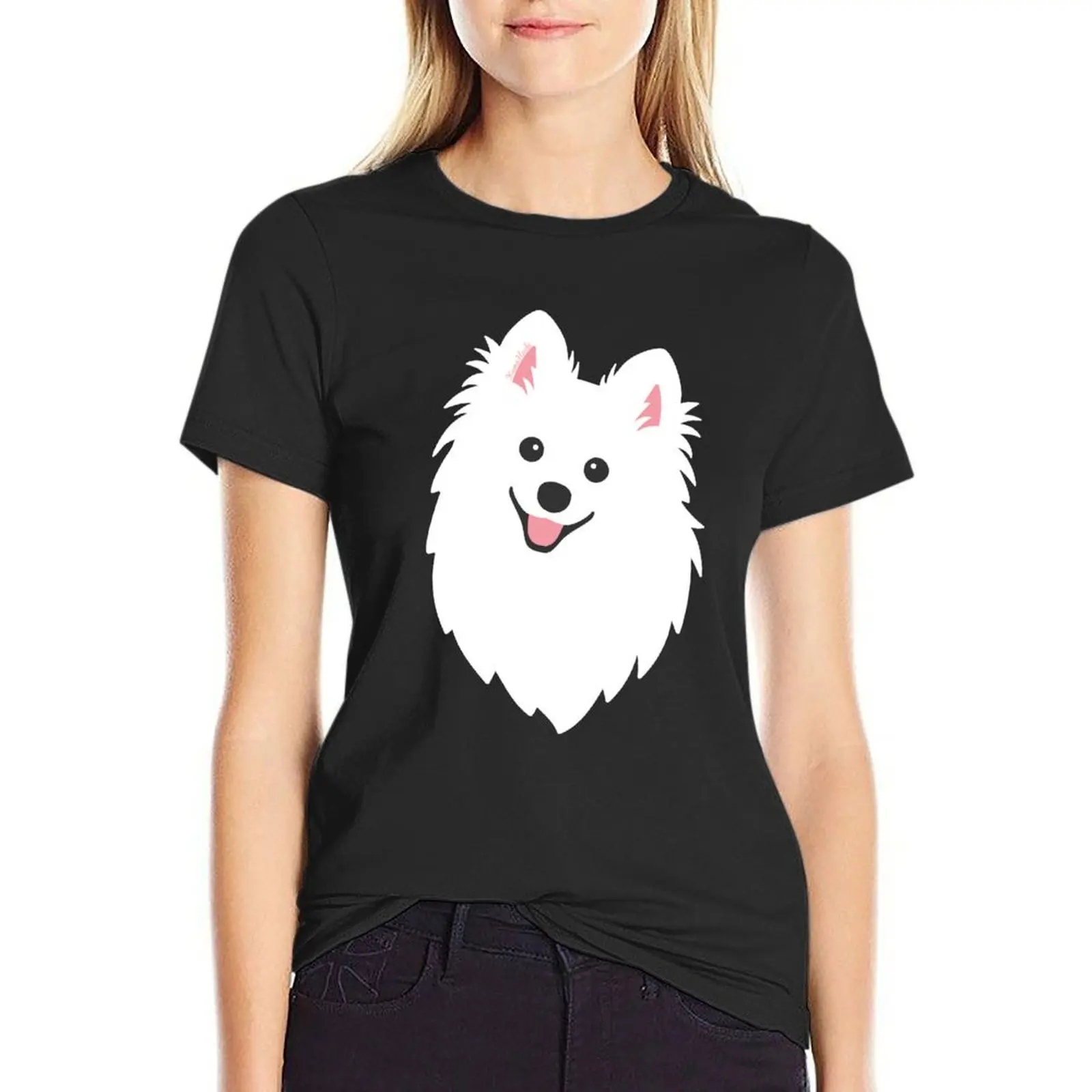 

Curious White Spitz Puppy Dog - Charcoal Black T-Shirt quick-drying new edition t shirts for Women