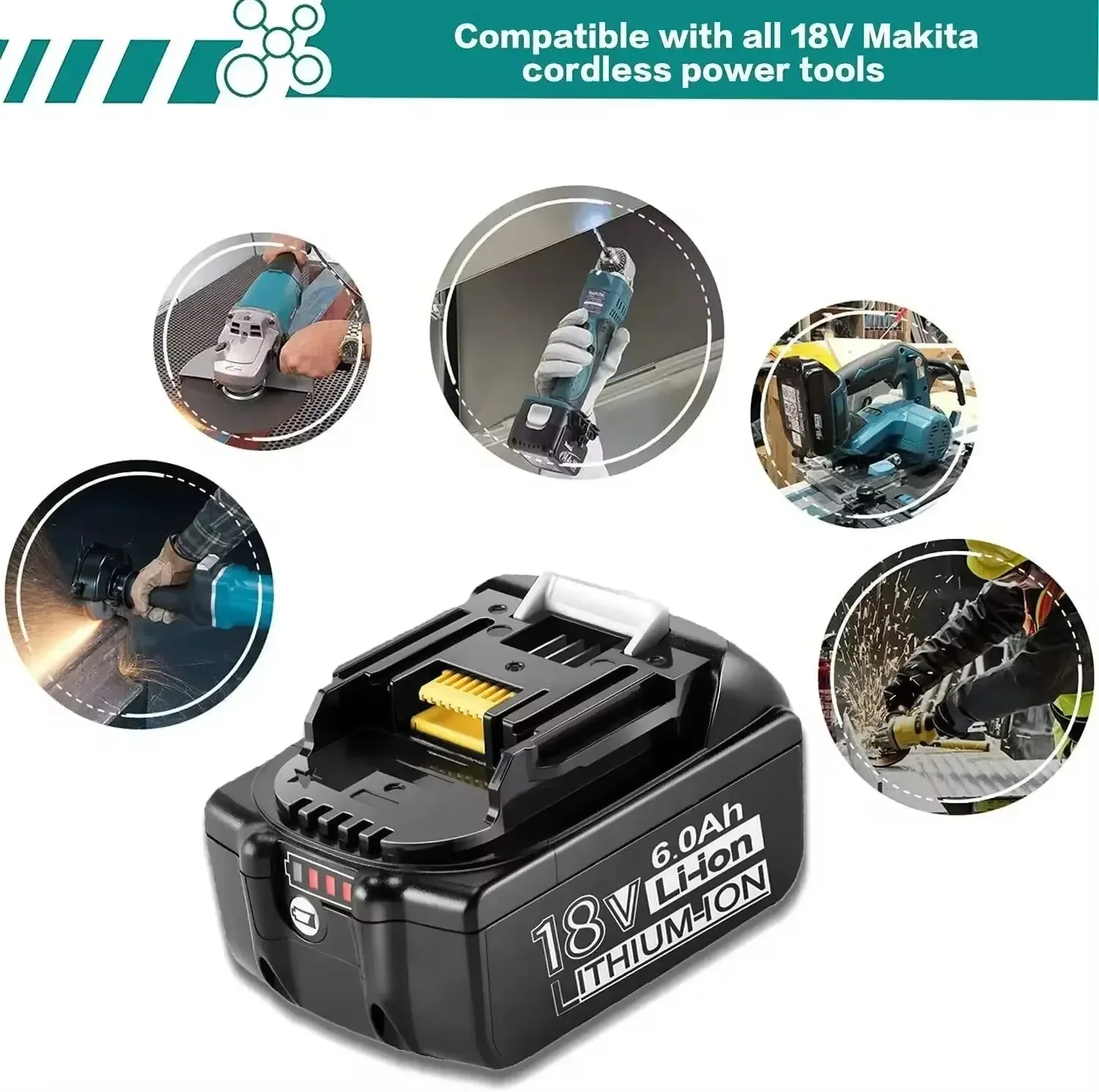 

Battery Replacement, Lithium-ion, 18V, 6000MAH, Rechargeable Battery for Makita BL1860B BL1880 BL1830 BL1850 BL1860B