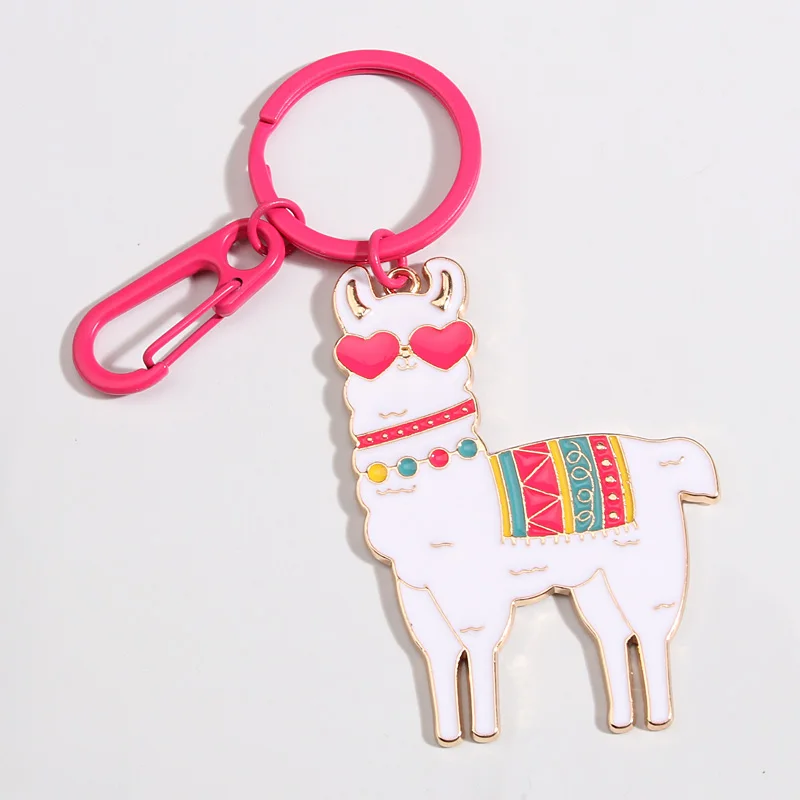 Cute Animal Keychains Colorful Flower Heart Alpaca Key Ring Enamel Key Chains For Women Men Handbag Accessorie DIY Jewelry Gifts