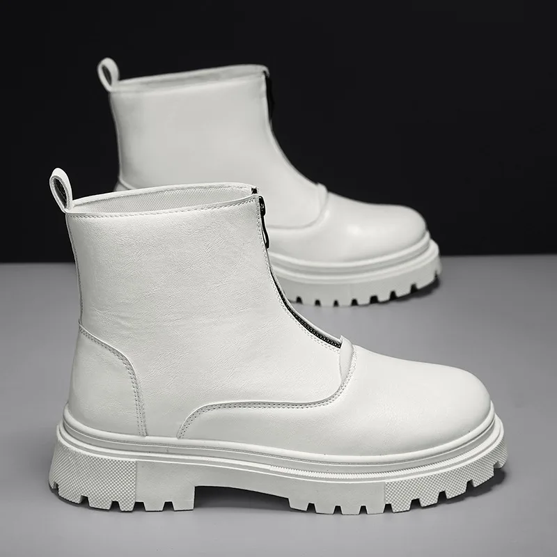 

Autumn British Style White Boots Men Comfortable Platform Work Boots For Men Fashion Zipper Men's Ankle Boots botas para hombre