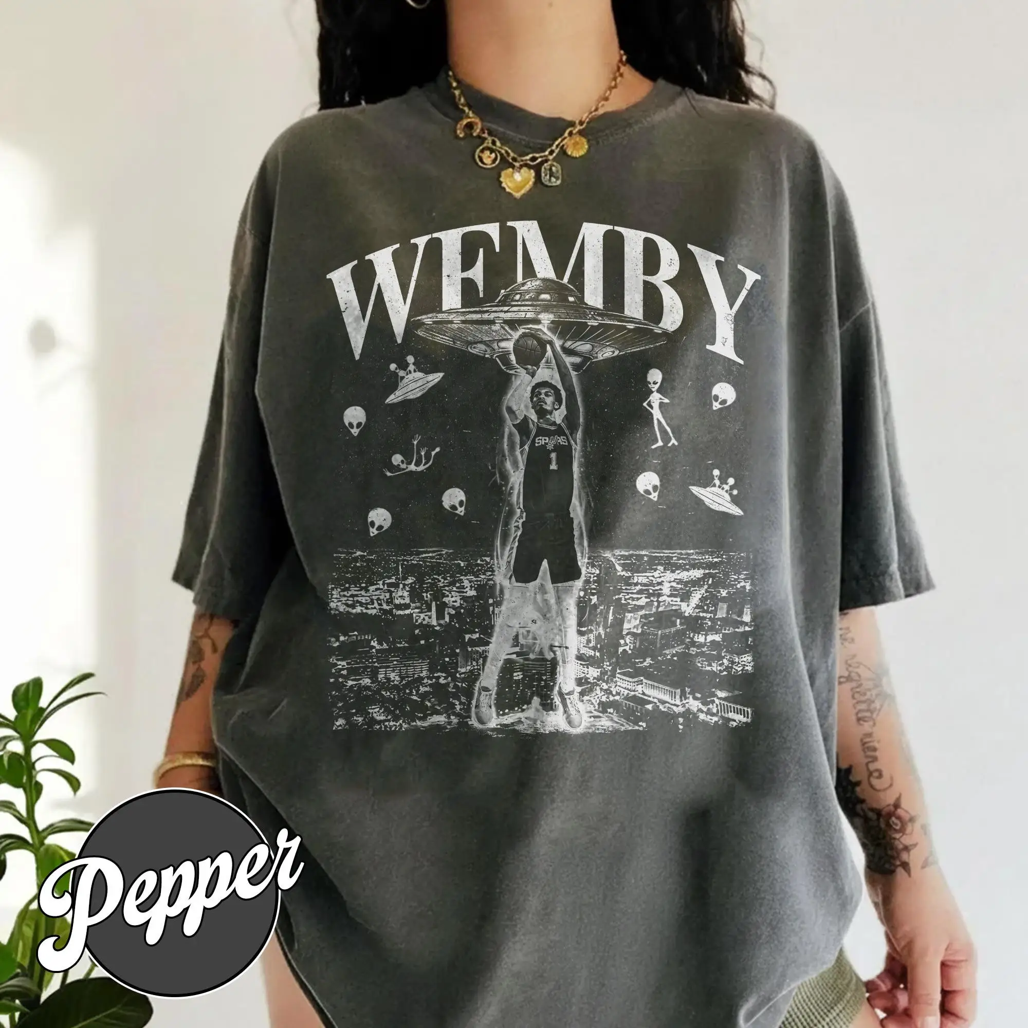 Victor Wembanyama Portrait T-shirt Men and Women Summer Cotton Clothing Vintage Fashion Round Neck Short Sleeved Tee Streetwear