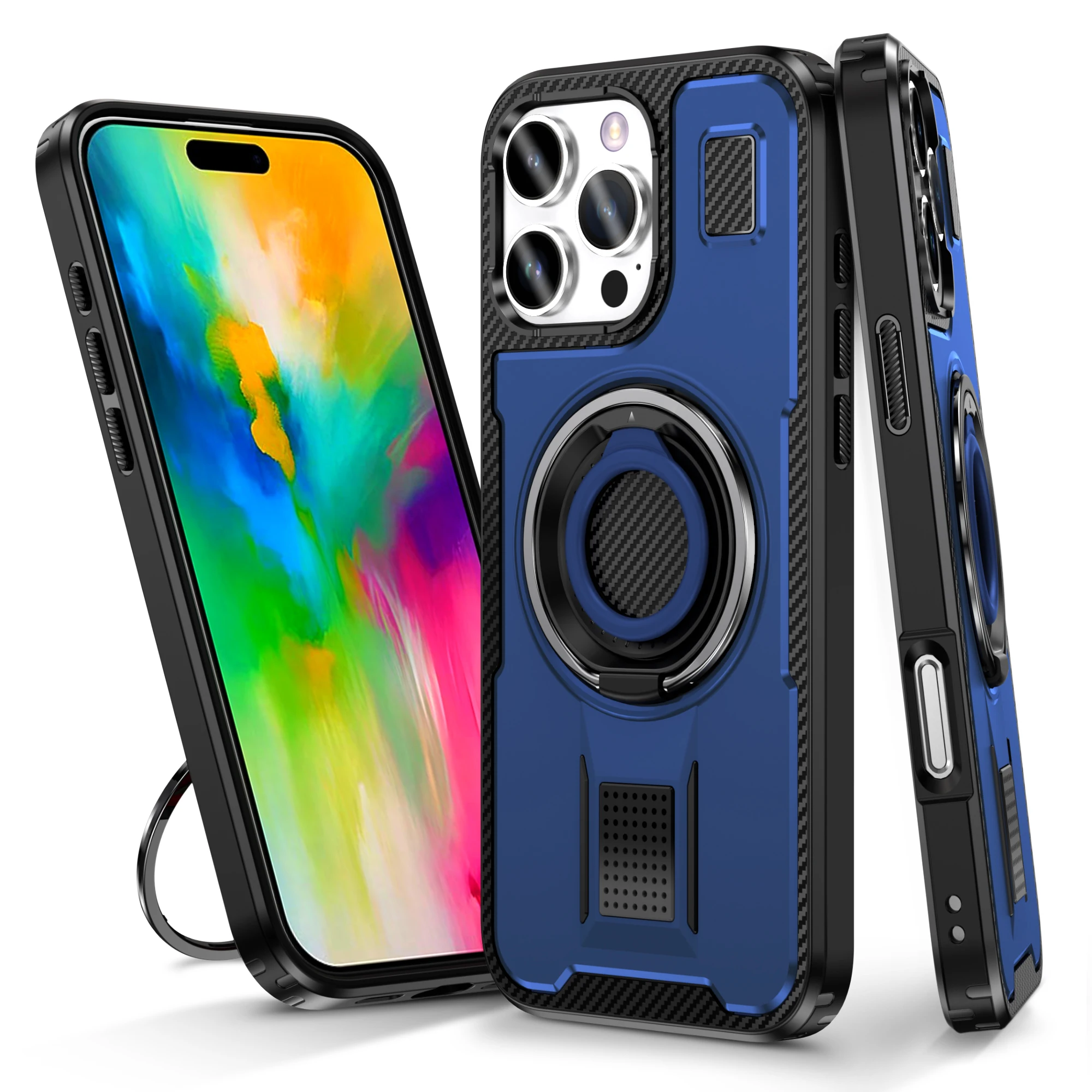 

Shockproof Hybrid Dual Layer Rotate Kickstand Case For iPhone 16 Pro Max 15 14 Plus 13 12, Slim Silicone Ring Holder Phone Cover