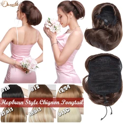 S-noilite synthetic Hepburn style chignon hair drawstring clip in hair bun chignon hairpiece for women