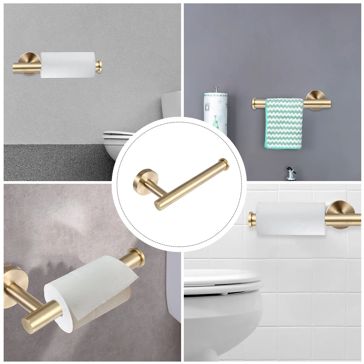 

Gold Paper Towel Rack Stainless Steel No Punching Design Bathroom Shelf Towel Holder Clothes Hook Creative Versatile Rack
