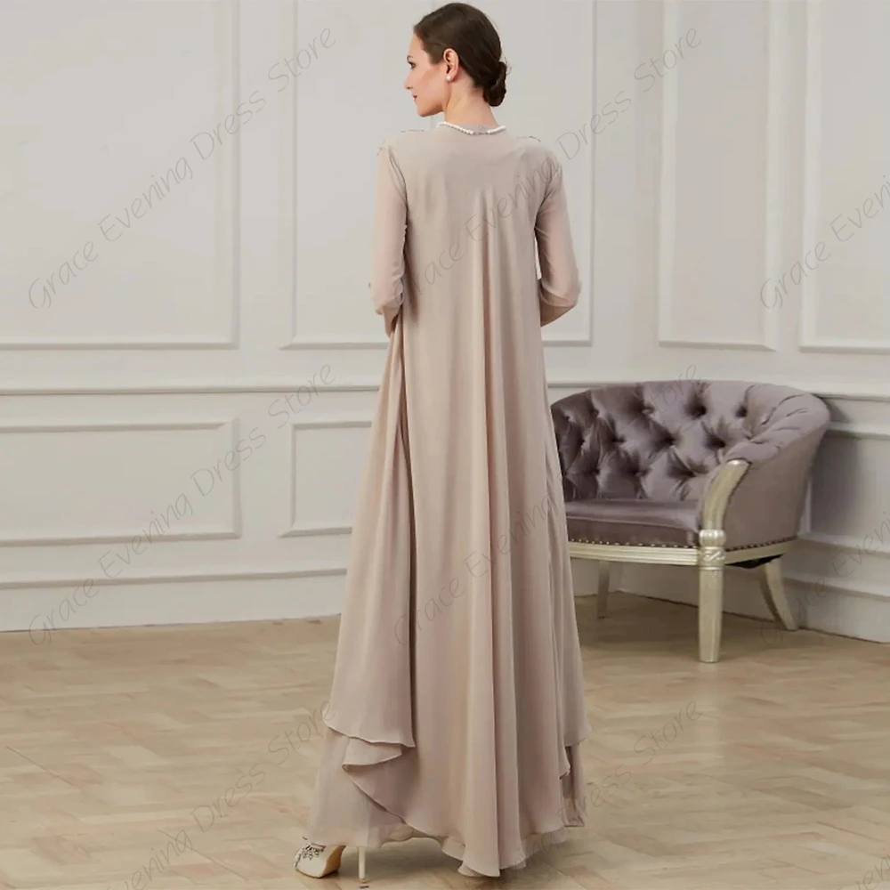 Customized Charmpagne Mother of Bride Dresses with Lace Full Sleeve Wedding Party Gown for Wedding 2025 Robe De Soirée Summer