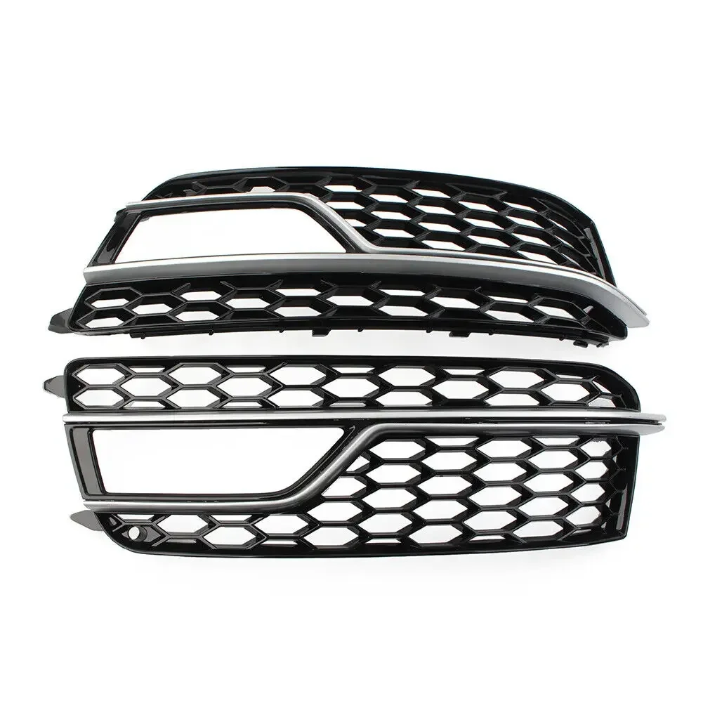 2X Car Front Fog Light Lamp Cover Grill Grille For Audi S5 A5 S-Line  2013 2014 2015 2016 Honeycomb Bumper Body Kit 8T0807682M