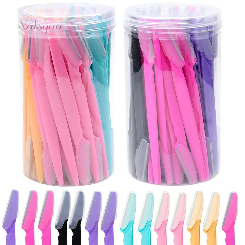 30Pcs/Bottle Eyebrow Razors with Container Facial Brow Trimmer Safe Blades Hair Removal Shaver Precision Trimming Tool