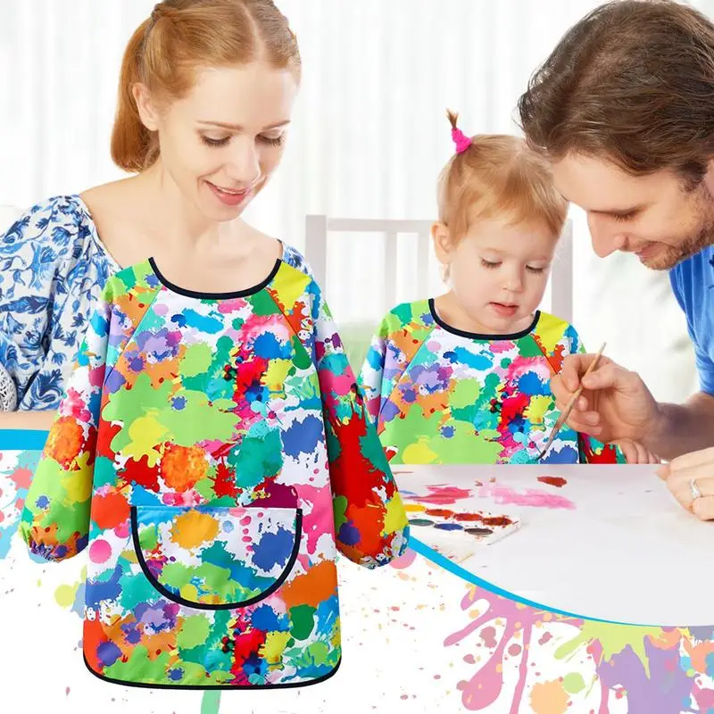 Childrens Painting Waterproof Long Sleeved Cover With Large Pocket Art Painting Reverse Dressing Baby Eating Bib Painting Apron