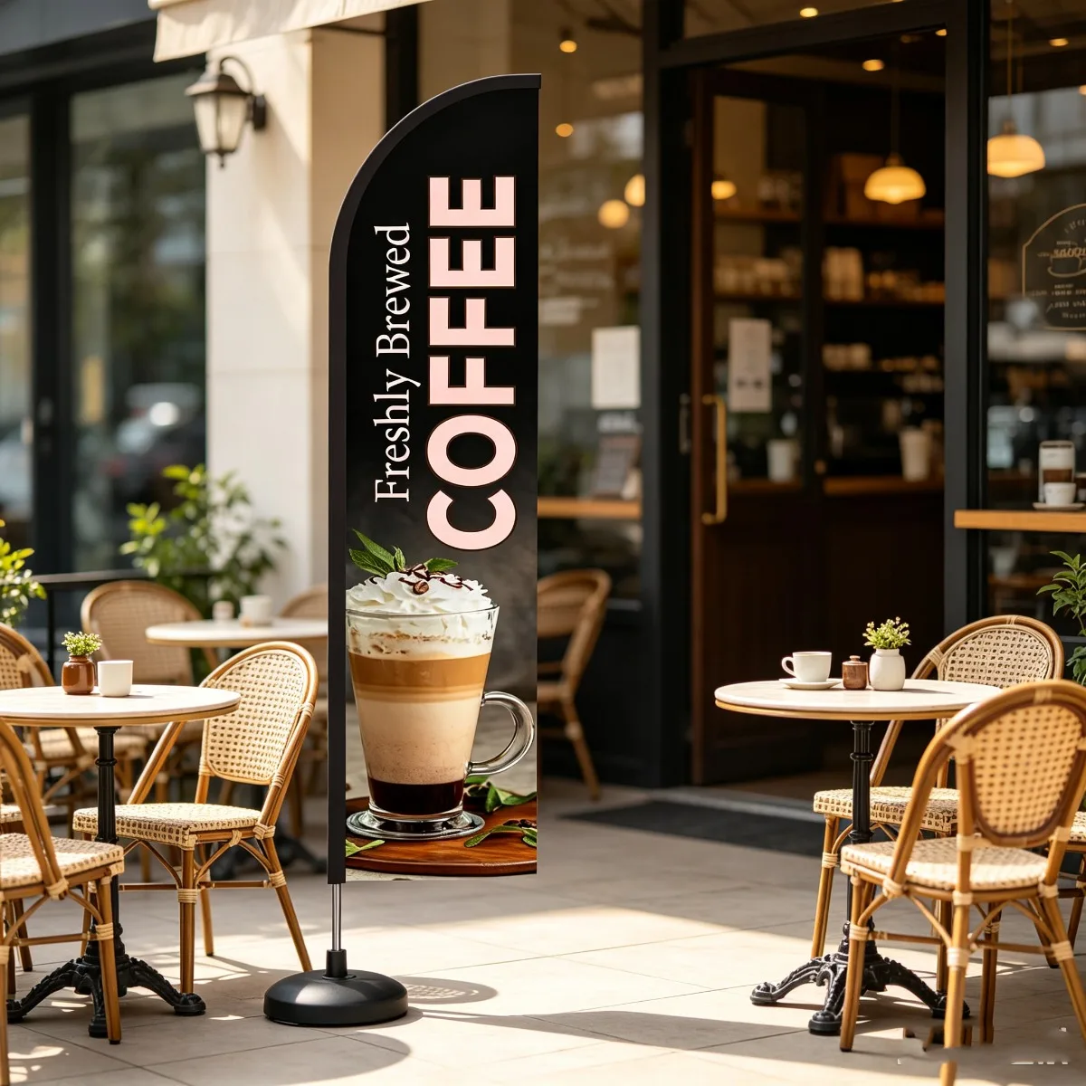 Freshly Brewed Coffee 15FT Feather Flag Sign Pre-Printed Cafe Advertising Banner Outdoor Business Shop Entrance Swooper Flag