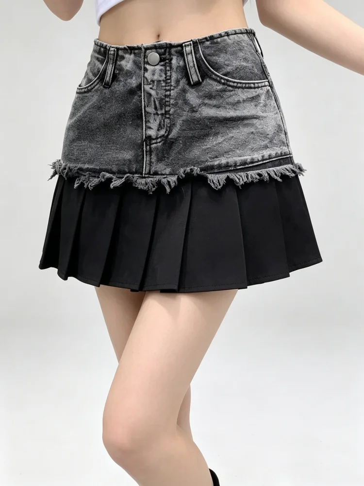 2k High Waist Denim Mini Pleated Skirts With Belt Women 2027 Summer Fashion Retro A Line Skirt Korean Ins Female Casual Skirts