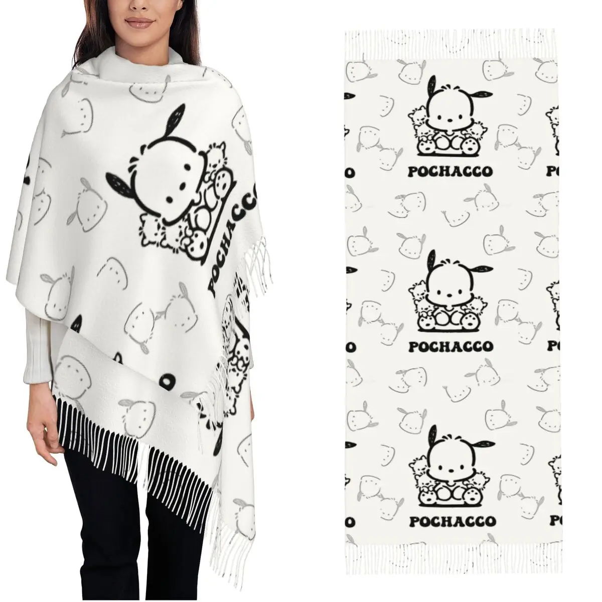 Cute Pochacco Kawaii Dog Scarf for Womens Winter Warm Pashmina Shawls and Wrap Large Shawl Scarf for Ladies