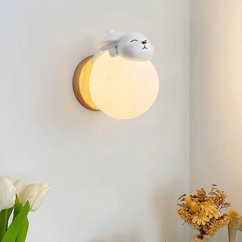 LED Modern Wall Lamp Resin Moon Rabbit Astronaut Lights For Bedroom Children\'s Room Study Nursery Interior Decorative Lighting