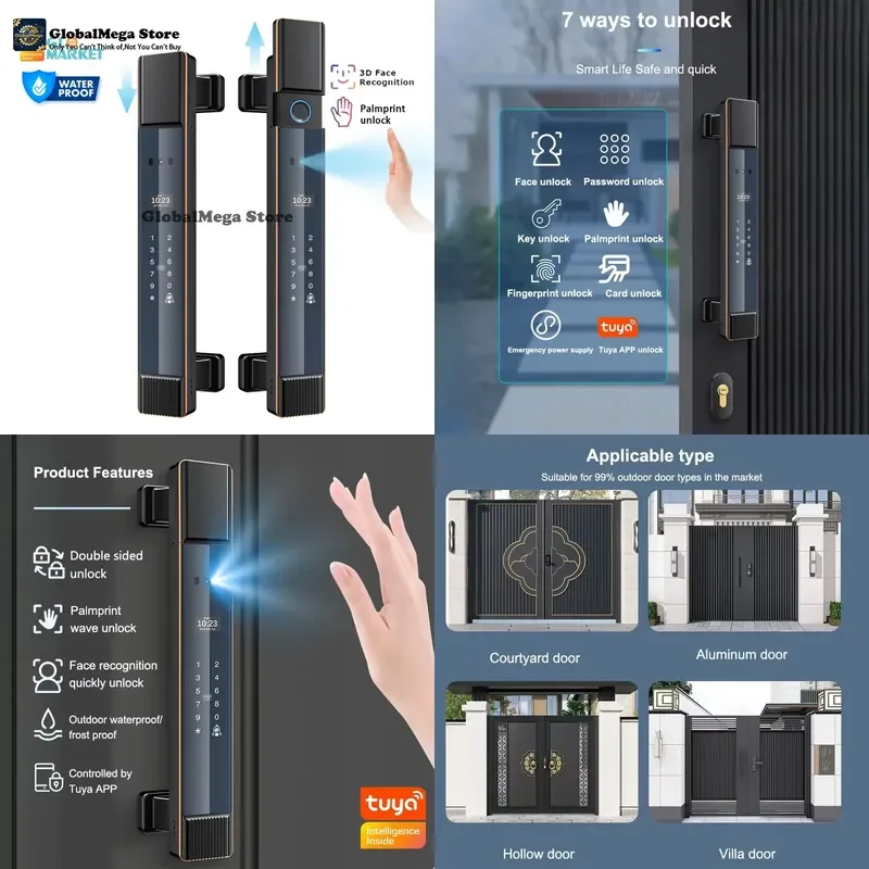 Glomarket Fechadura Waterproof Face Palm Print Biometric Eletronic Body Digital Fingerprint Smart Door