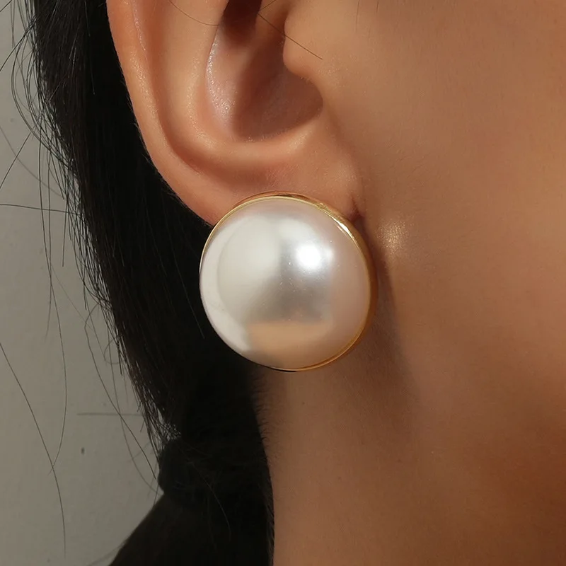 Big Simulated Pearl Earrings Temperament Simple White Statement Earrings For Women Korean Earrings Jewelry Gift