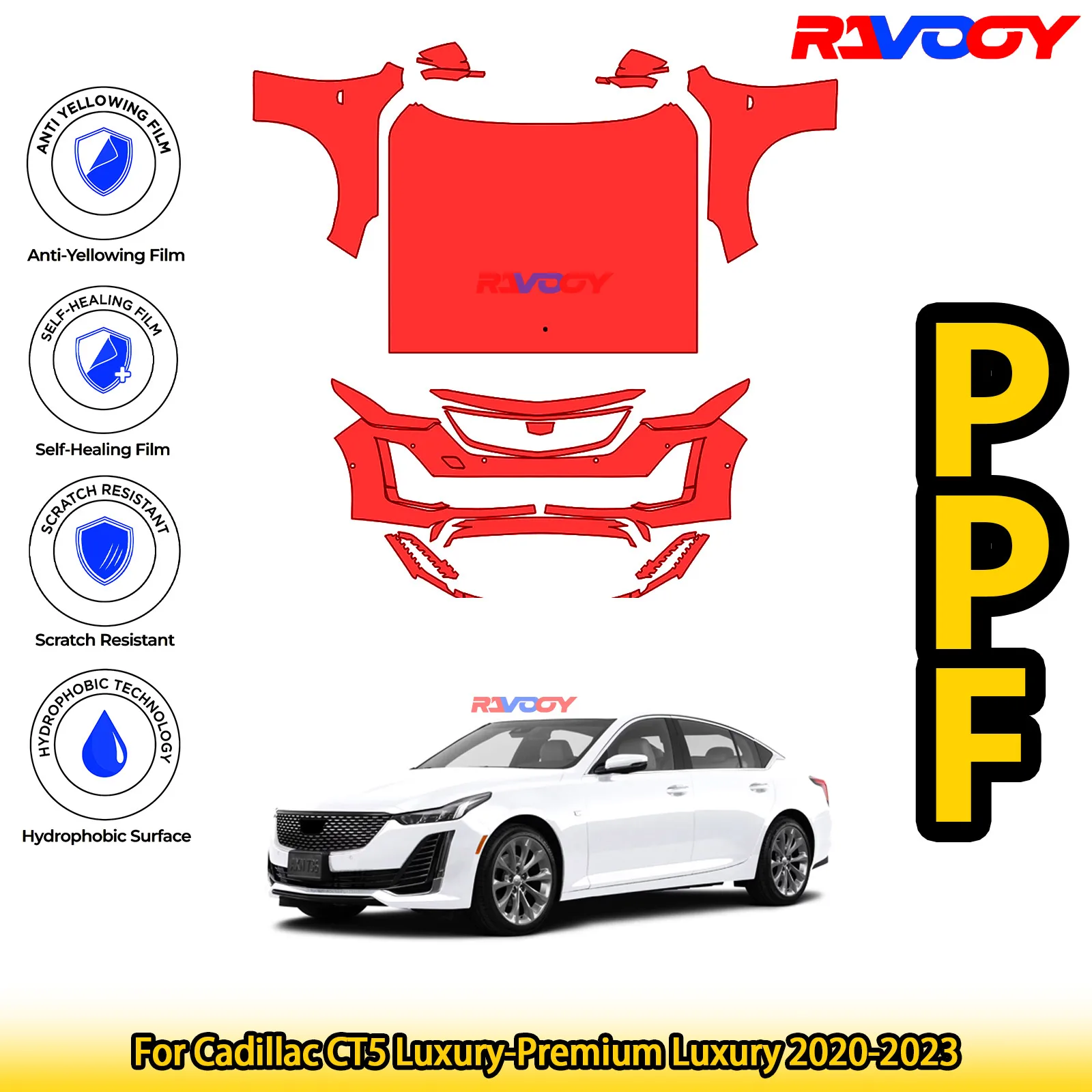 

For Cadillac CT5 Luxury-Premium Luxury 2020-2023 Glossy Matte Black Precut front PPF Kit Paint Protection Film