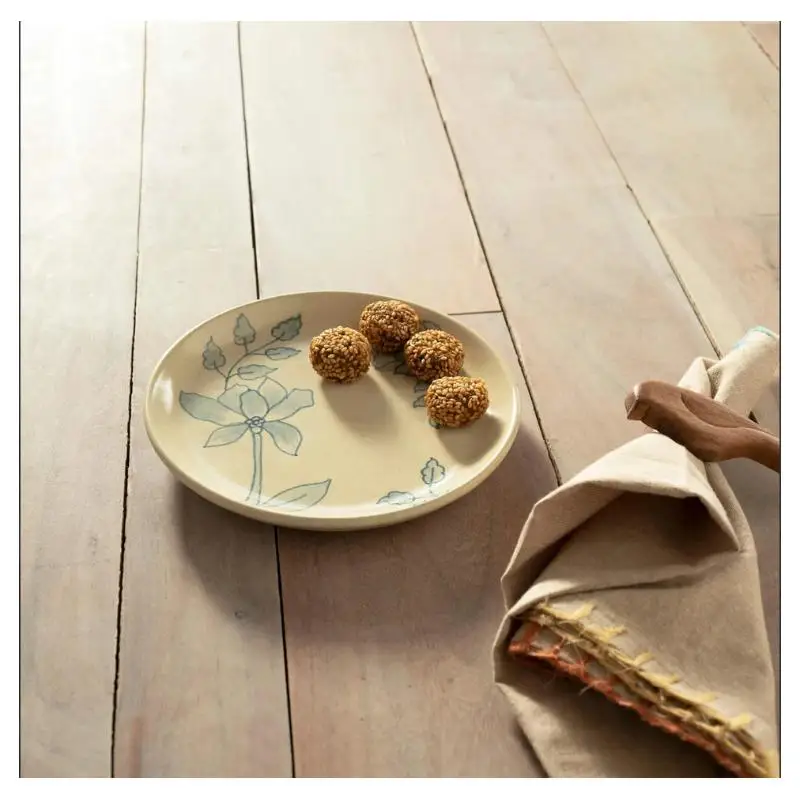 

Round Ceramic Floral Print Side Plate – Elegant Dining Accent for Any Table, 17"x17"x2